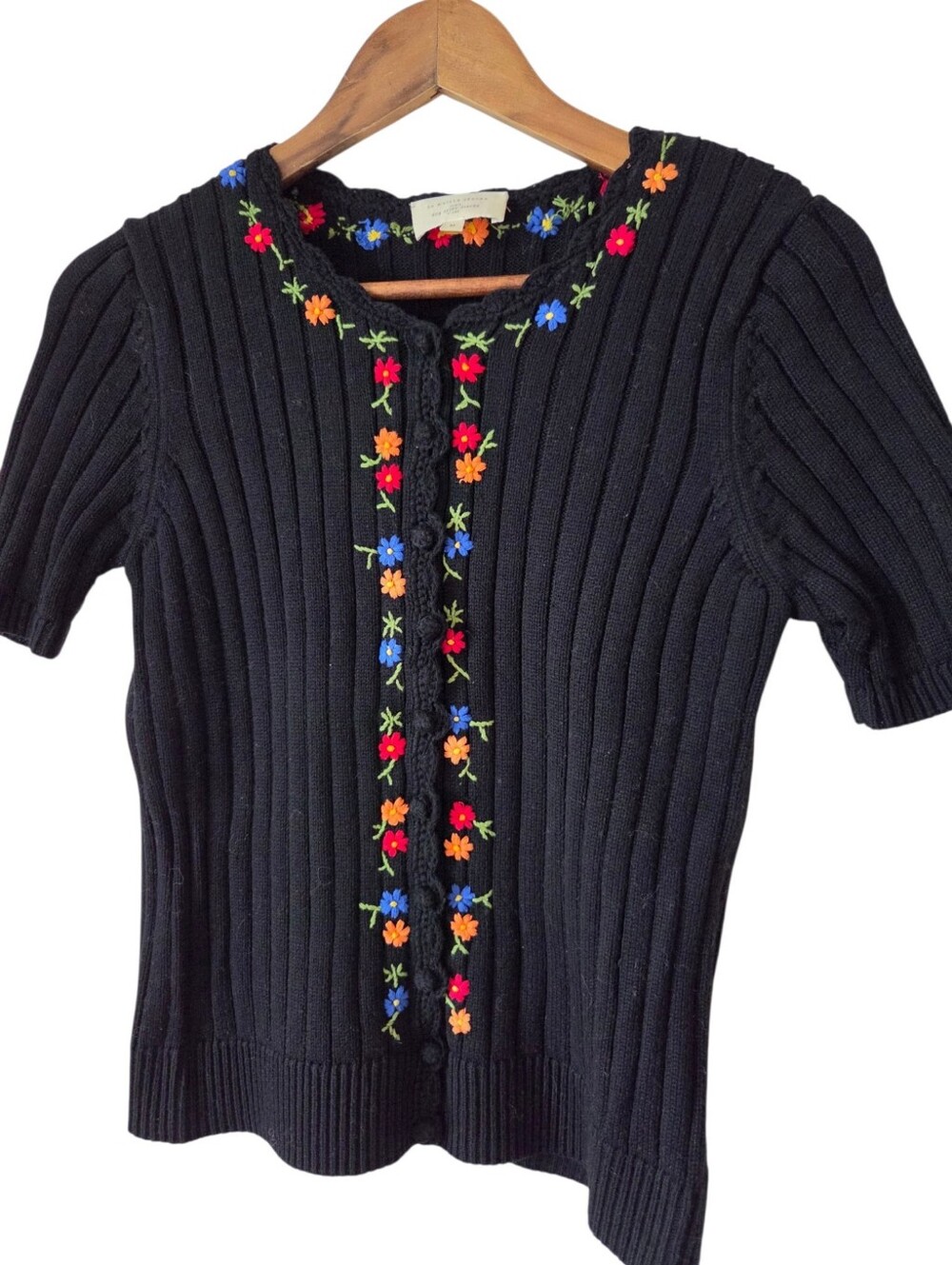Sézane Ilena Cardigan Women Medium Black Organic Cotton Embroidered - Picture 5 of 11